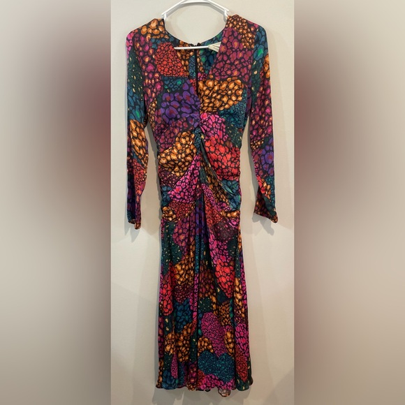 Farm Rio - Blue Multi Color Leopard Print Ruched Midi Dress - Picture 4 of 5